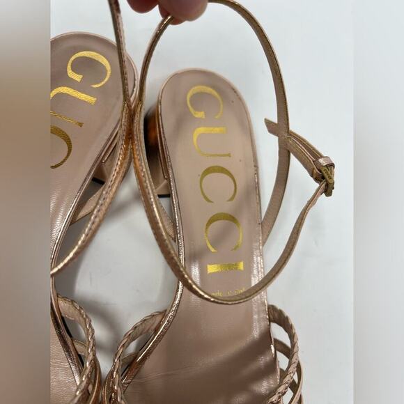 Gucci Ketty Horsebit Braided Metallic Sandals Pink size 38 EU 8 US - Picture 4 of 11
